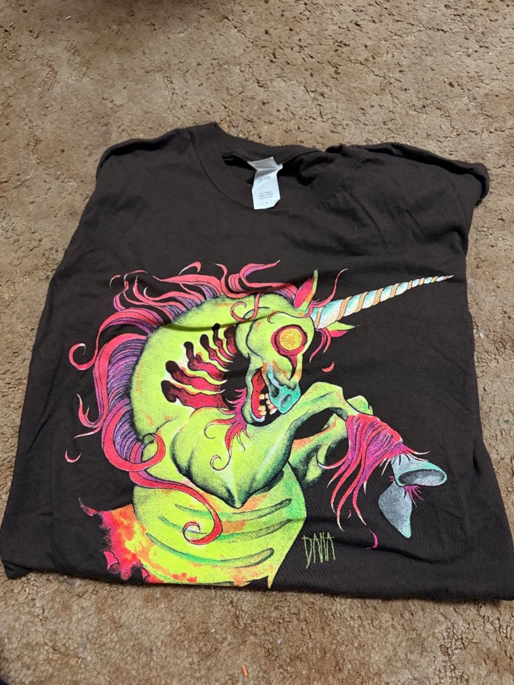 zombie unicorn brown tee large